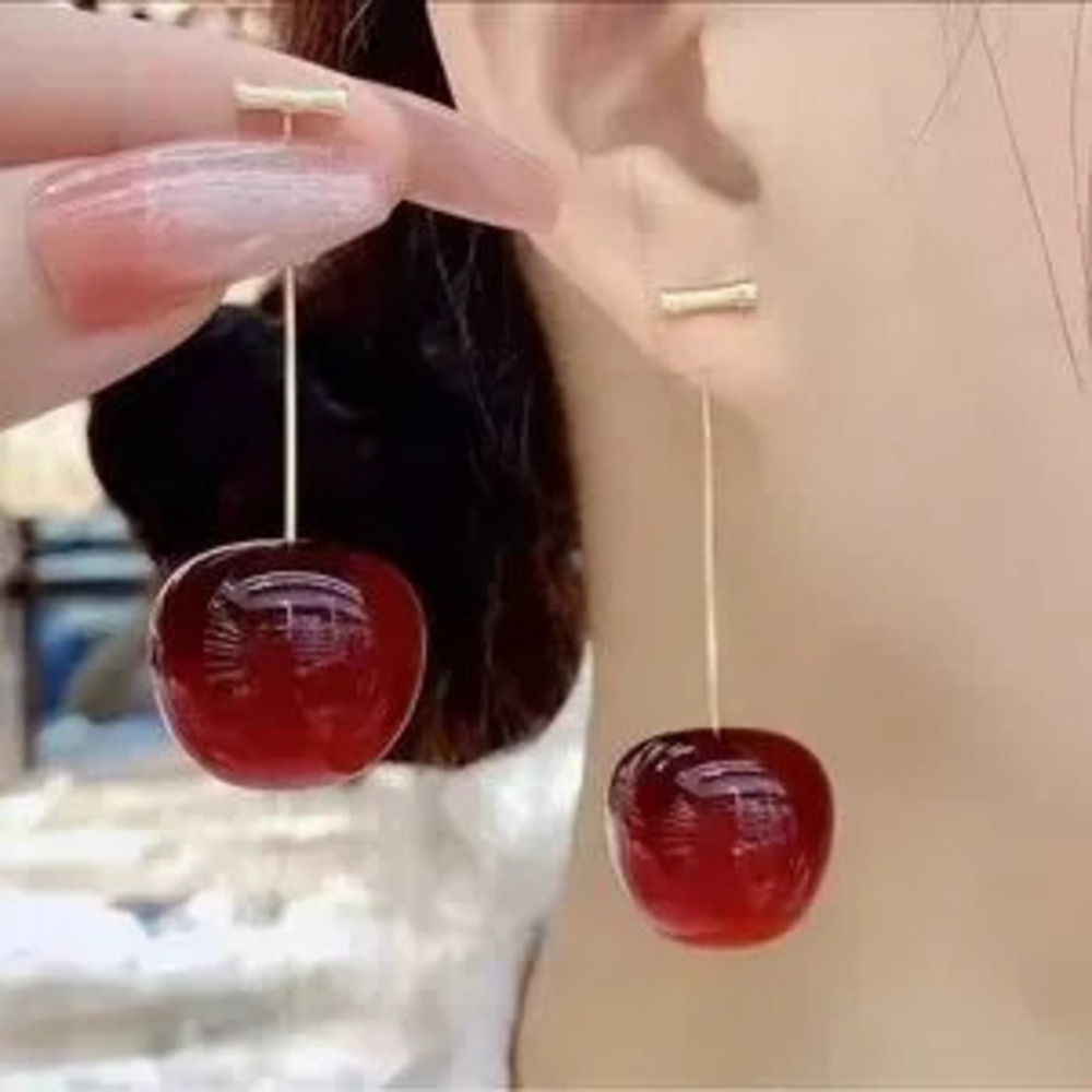 Elegant Red Cherry Drop Earrings